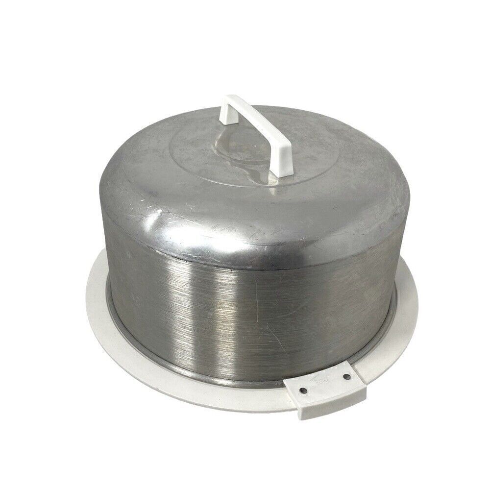 Vintage Retro 1950’s 1960’s Aluminum 10” Round Cake Pie Carrier Platter 4.5x10
